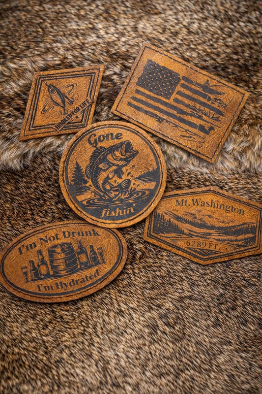 Custom Iron-On Leatherette Patch for Hats, Bags & Jackets – Laser Engraved