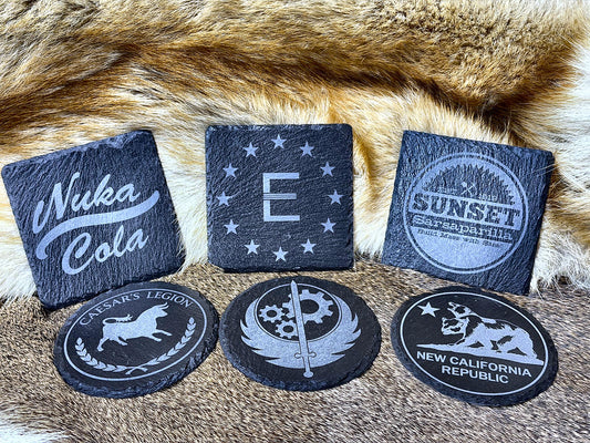 Laser-Engraved Slate Coaster | Wasteland Faction & Vintage Soda Designs | Choose Your Design
